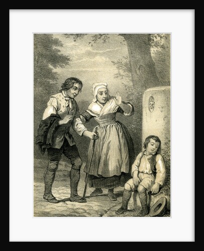 Young Sleeping Child 19th Century Hat Woman Man Walking Stick Country Side Walk by Anonymous
