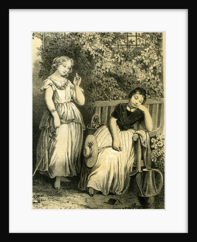 Garden Girls 19th Century Bench Flowers Hat Closed Eyes Book by Anonymous