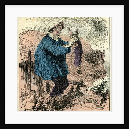 Farmer Child 19th Century Chicken Spade Country Side France by Anonymous