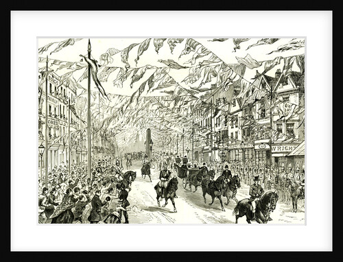 Royal Procession in High Street East London Horses People Flags Event by Anonymous