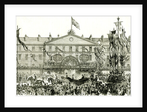 The Royal Procession Passing the London Hospital May God Bless Your Majesty Voluntary Contributions People Horses Flags Events Happy Crowd by Anonymous