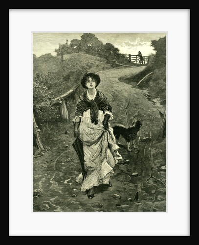 A Tiff 1878 Outdoors Nature Walk Woman Dog Fence Man Country Lane Umbrella Hat by Anonymous