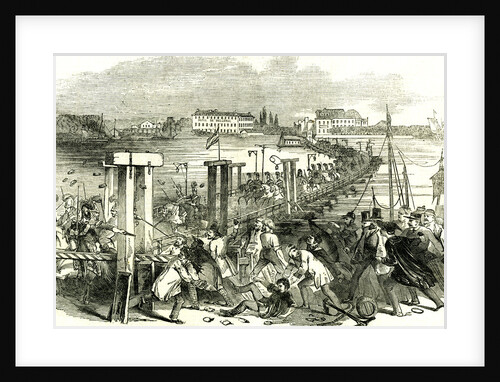 Cologne Köln 1846 the Charge of Cavalry Across the Bridge of Boats During the Riot at Cologne. by Anonymous