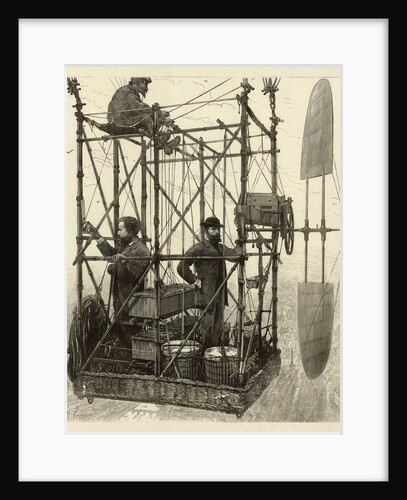 Albert Tissandier, Gaston Tissandier, and an unidentified man in the basket of their airship by P. Ferat