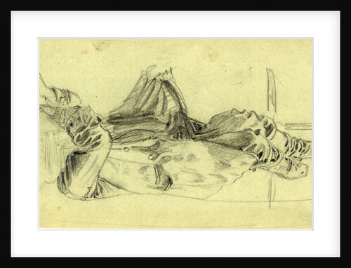 Single reclining figure with cloth over face by Anonymous