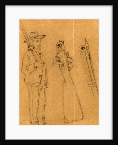 Full-length portrait of soldier with rifle and details of the weapon by Anonymous