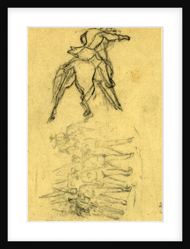 Two sketches: officer on horse and marching figures with rifles by Anonymous