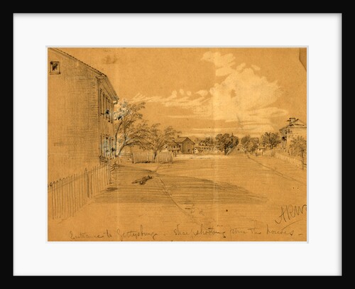 Entrance to Gettysburg, sharpshooting from the houses, 1863 July by Alfred R Waud