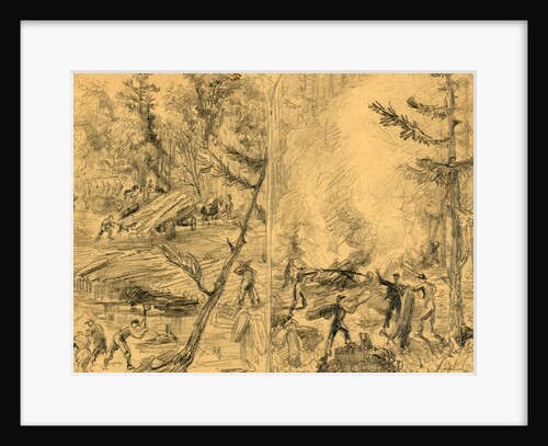 Building military bridges. Making charcoal for the army force by Alfred R Waud