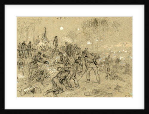 On Hancocks front the soldiers having no picks and shovels used bayonets, tin pans, old canteens, and even their hands in throwing up breastworks ARW, 1864 June, 1862-1865 by Alfred R Waud