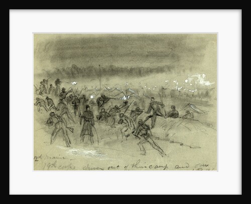 12th Maine, 19th corps driven out of their camp and over the earth works by Alfred R Waud