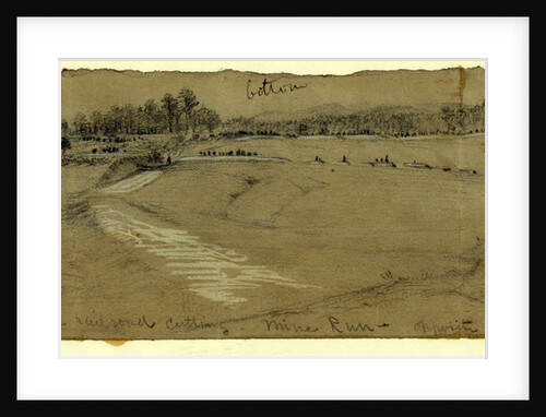 Rebel line on the left at the railroad cutting. Mine Run, opposite Warrens last position, 1863 December by Alfred R Waud