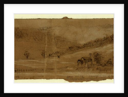 Ruined dock Saw mill Camp behind trees Battery on hill. Evansport Batteries by Alfred R Waud