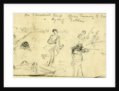 On skirmish line Officer turning to look at a dying soldier by Alfred R Waud