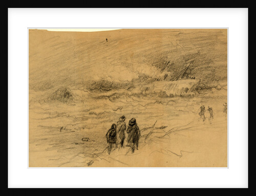 Shipwreck in a storm with figures looking on, 1860-1865 by Alfred R Waud