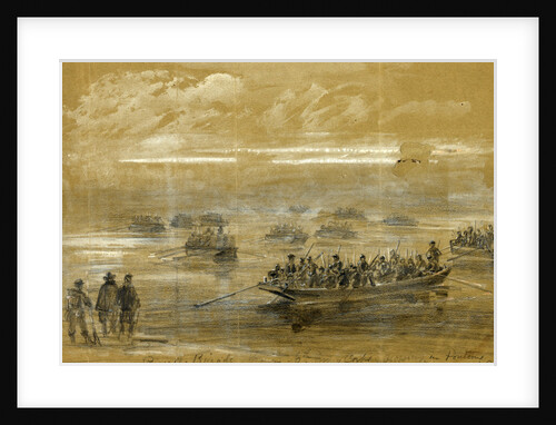Russells Brigade, 1st div. 6th Army Corps, crossing in Pontoons to storm the enemies rifle pits on the Rappahannock by Alfred R Waud