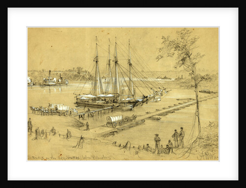 Ponton sic Bridge on the Appomattox below Petersburg, Point of Rocks, Butlers headquarters by Alfred R Waud