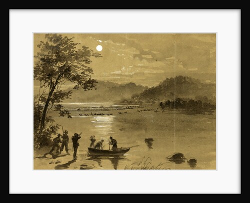Previous to Antietam Rebels crossing the Potomac. Union scouts in foreground by Alfred R Waud