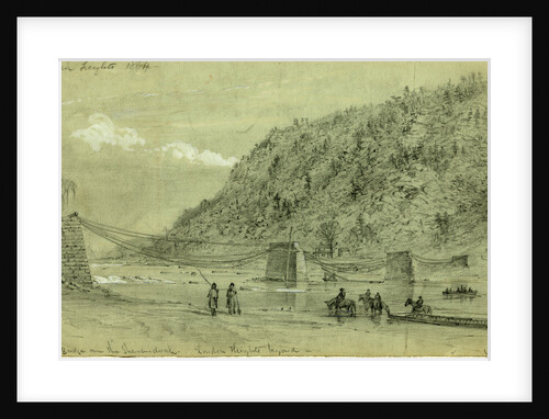 Ruins of the bridge over the Shenandoah, Loudon Heights beyond by Alfred R Waud