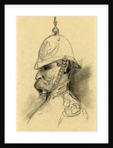 Bust Portrait of soldier with German-style helmet by Alfred R Waud