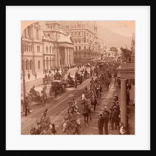 South African Light Horse coming down Adderly Street, to entrain for the front, Cape Town, South Africa. Vintage photography 1900 by Anonymous