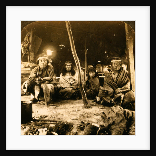A typical group of Patagonians under their sheepskin tent, a race of South American giants, World's Fair, St. Louis, USA by Anonymous