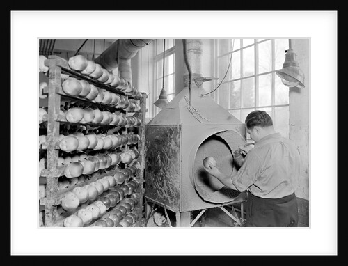 Mt. Holyoke, Massachusetts - Paragon Rubber Co. and American Character Doll. Spraying face, hands, and arms (Jewish) A plus, 1936 by Lewis Hine