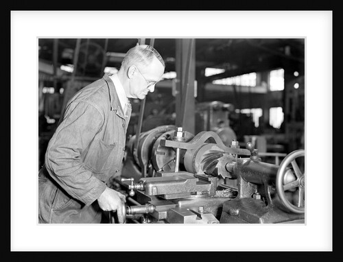 Eddystone, Pennsylvania - Railroad parts. Toolmaker making a taper sleeve gauge from a taper reamer, March 1937 by Lewis Hine