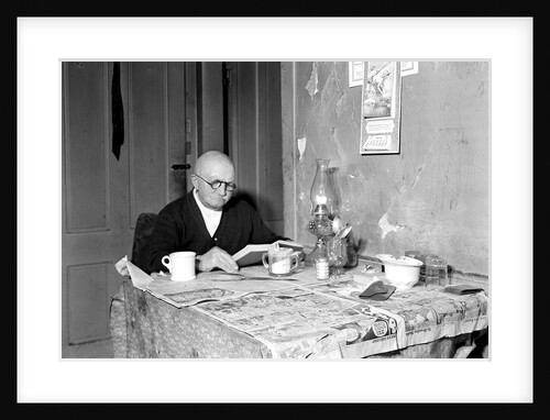Paterson, New Jersey - Textiles. Living room and 78 year-old silk worker (now retired on $18 a month pension). Lives over Cafe, March 1937 by Lewis Hine
