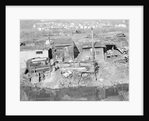 Paterson, New Jersey - Textiles. Bachelor shacks in outskirts of Paterson, on Molly Jan Brook by Lewis Hine