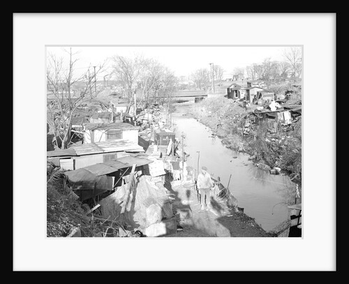 Paterson, New Jersey - Textiles. Bachelor shacks in outskirts of Paterson, on Molly Jan Brook by Lewis Hine