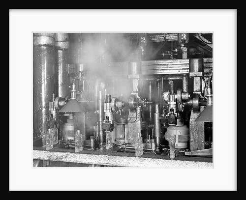 Millville, New Jersey - Glass bottles. Machiney and bottles, 1936 by Lewis Hine