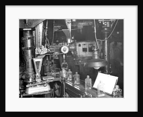 Millville, New Jersey - Glass bottles. Bottles moving along a conveyor belt, 1936 by Lewis Hine