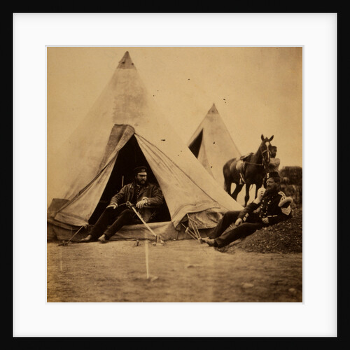 Officer of the 57th Regiment sitting with a sword across his lap at opening to his tent by Roger Fenton