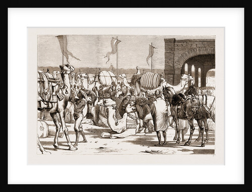 The Prince Of Wales At Trichinopoly, 1876: The Railway Station Before The Prince's Arrival: Loading Camels With Troops' Baggage by Anonymous