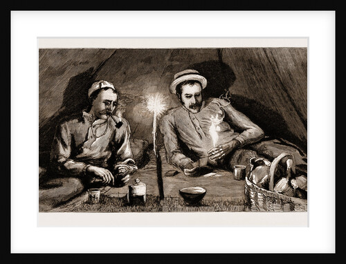 A Trip In A Birch Bark Canoe On The Rideau Canal, Canada: Gambling In Our Festive Camp, 1883 by Anonymous