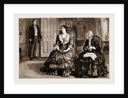 Paulina, Arrayed In A Brilliant Blue Silk Dinner Dress, Trimmed With Limerick Lace, Was Sitting Bolt Upright Upon The Edge Of Her Chair, Twirling Her Thumbs by William Small