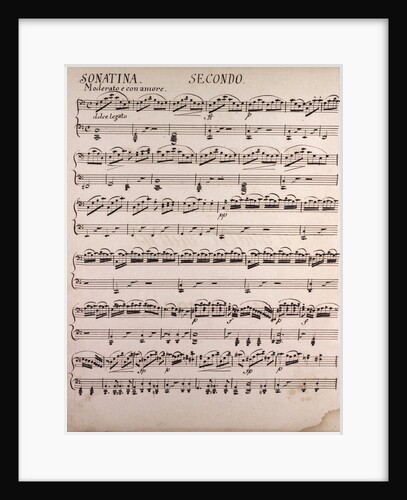 Handwritten sheet music, sonatina seconda, moderato e con amore, dolce legato by Anonymous