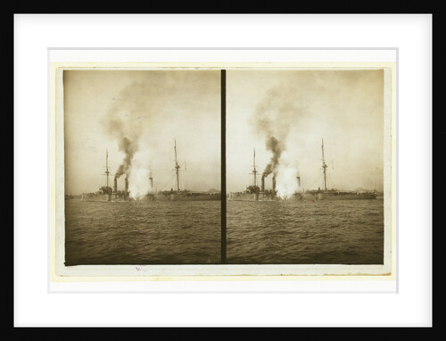 An American cruiser firing its guns in salute as it arrives in New York, probably at the time of the Portsmouth Peace Conference by Anonymous