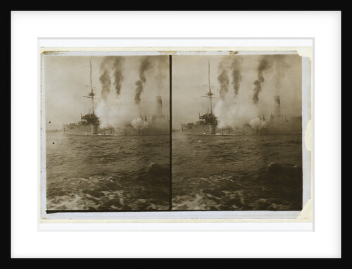 An American cruiser firing its guns in salute as it arrives in New York, probably at the time of the Portsmouth Peace Conference by Anonymous