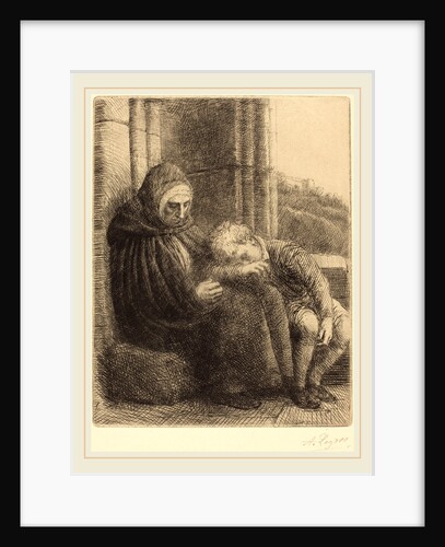 Woman Seated against a Wall, Child with His Head in Her Lap by Alphonse Legros