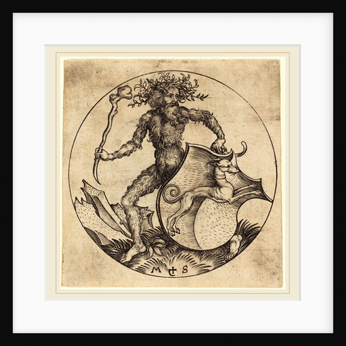 Wild Man Holding a Shield with a Greyhound by Martin Schongauer
