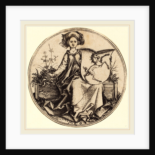 Shield with Unicorn, Held by Woman by Martin Schongauer