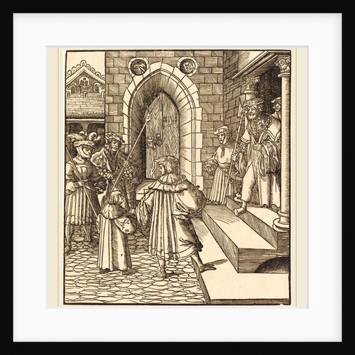 Three Men and a Boy in the Court of a Castle, to the Right Three Men on a Staircase by Leonhard Beck