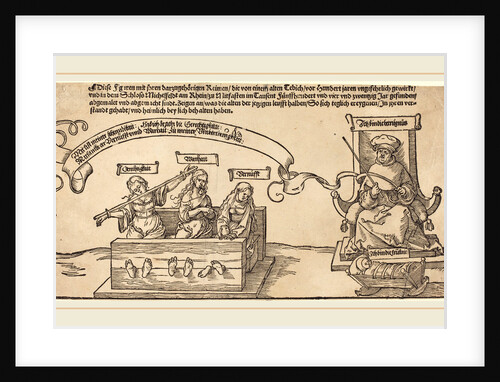 Justice, Truth and Reason in the Stocks with the Seated Judge and Sleeping Piety, probably 1526 by Albrecht Dürer