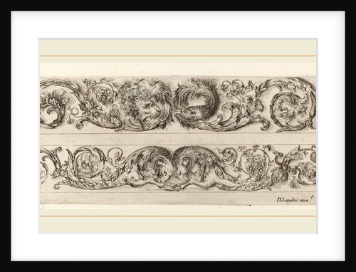 Two Ornamental Bands with Facing Heads of Lion and Eagle, and Two Rams, probably 1648 by Stefano Della Bella
