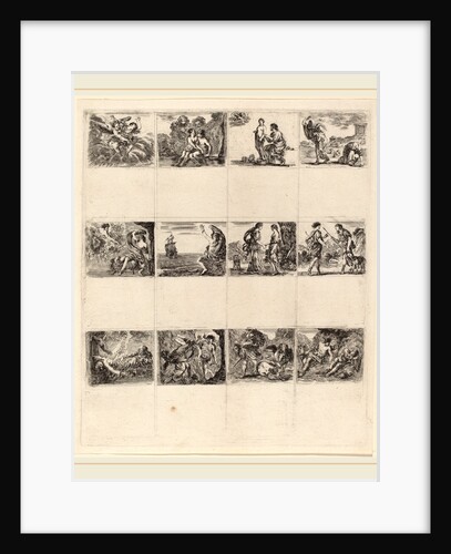 Mythological Playing Cards, 1644, 12 etchings on one sheet by Stefano Della Bella