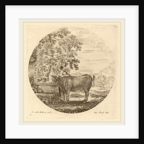 Cow and Young Shepherd at a Fountain by Stefano Della Bella