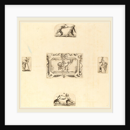Soldiers, 5 etchings on 1 sheet of laid paper restrikes by Stefano Della Bella