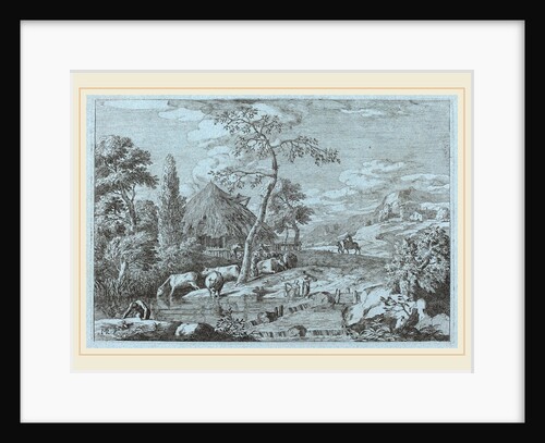 Cattle and Figures at a Farmyard Stream by Marco Ricci